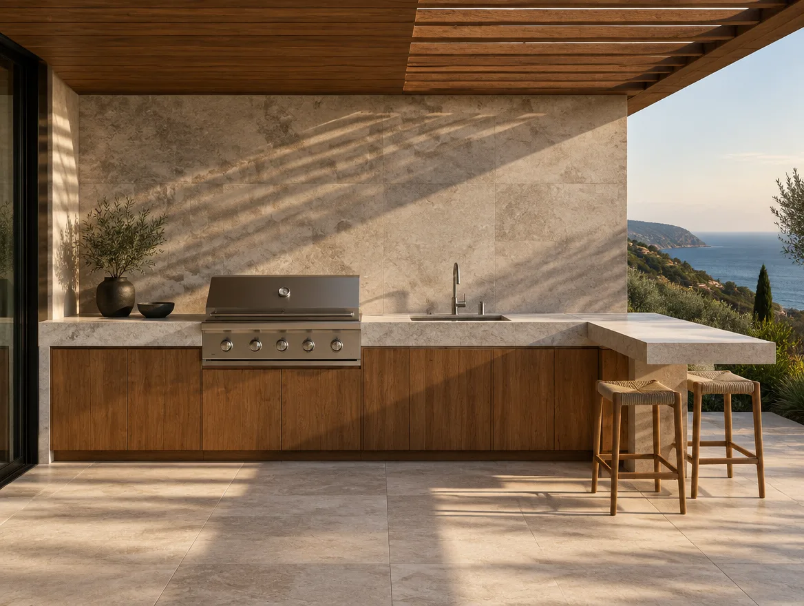Built-in outdoor kitchen on a California terrace